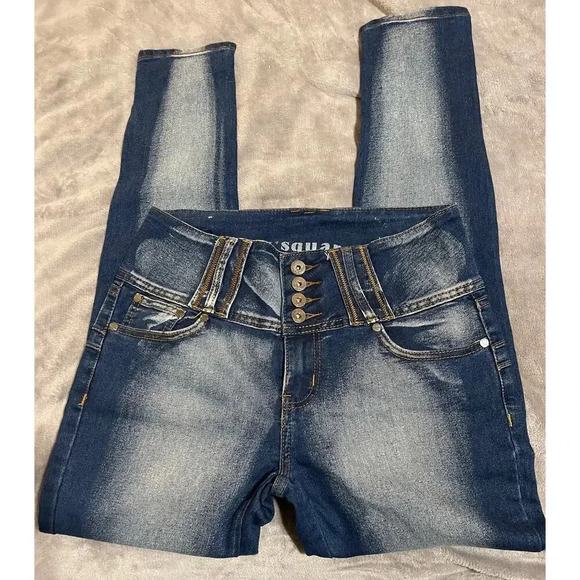 NWOT L’Square SZ 9 Long Pants Jeans Distressed High Button Stretch - Picture 2 of 5